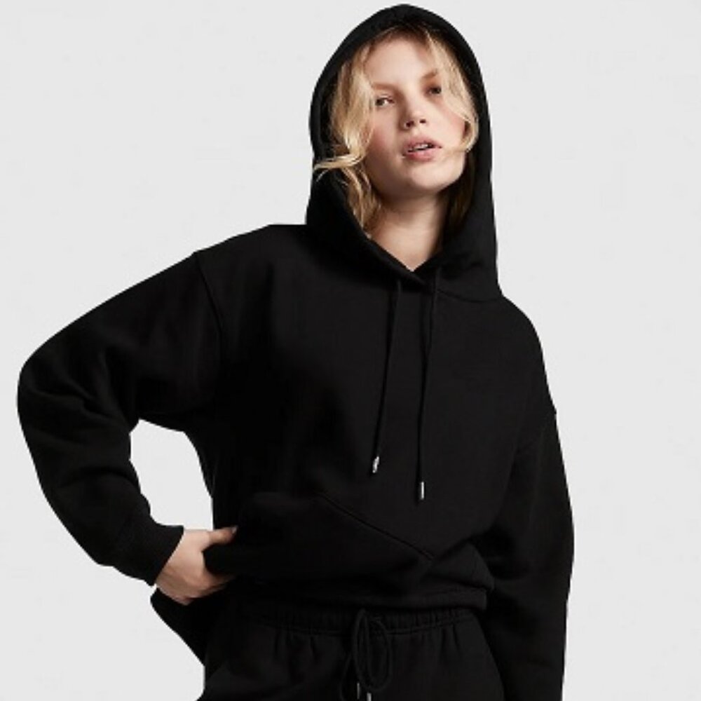 PINK VICTORIA'S SECRET BLACK OVERSIZED PREMIUM FLEECE PULLOVER HOODIE SZ XXL~NEW - Picture 3 of 6